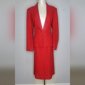 Pantter 2 Piece Red Blazer Jacket & A-Line Midi Skirt Set Skirtsuit Size Medium